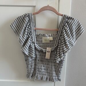 Anthropologie Black and White Checkered Blouse